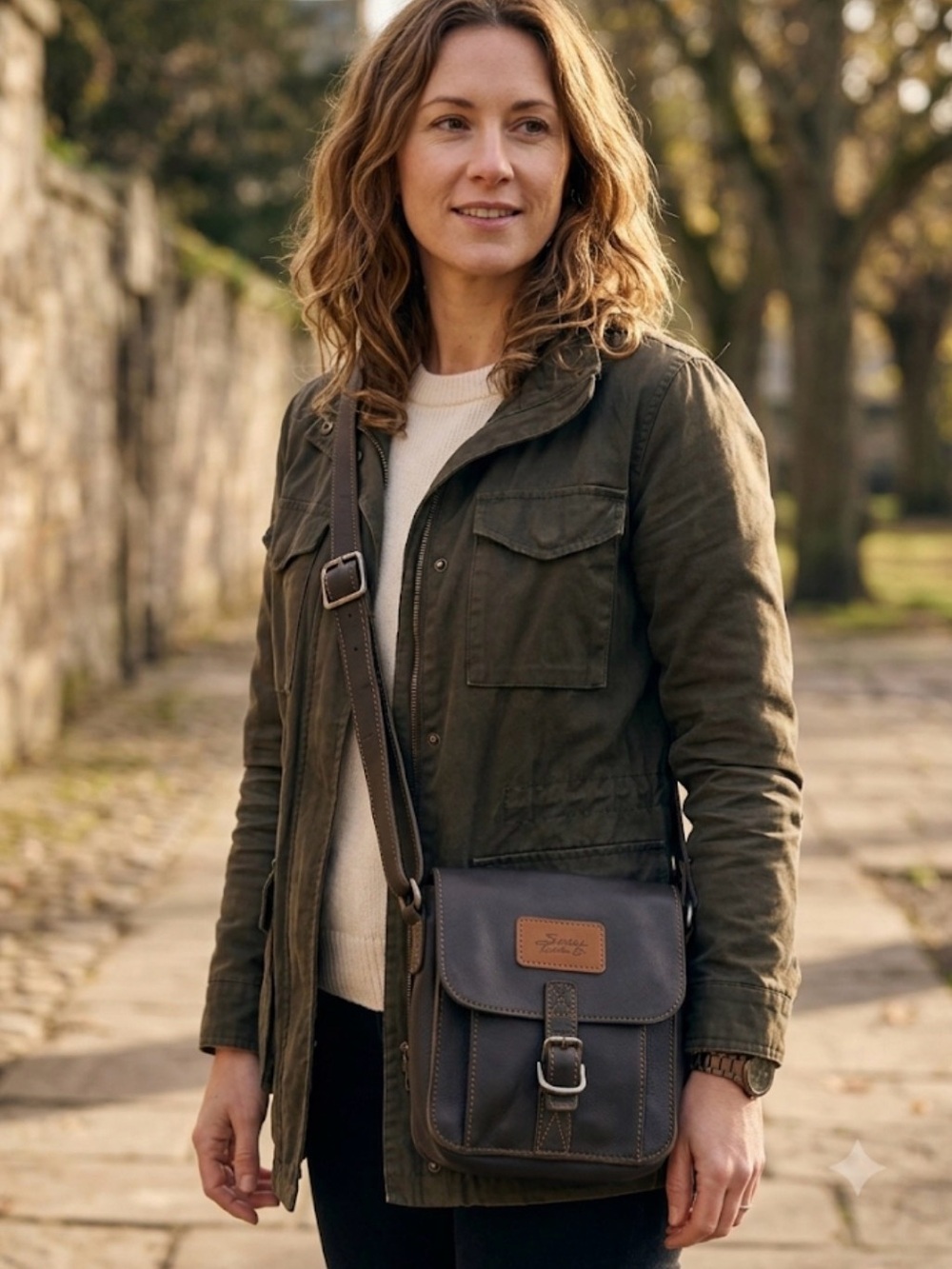 Saddleback Brown Leather Crossbody Bag with Front Buckle